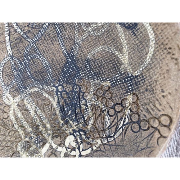 Vintage Brown Abstract Art Pottery Footed Bowl Signed - Picture 8 of 12